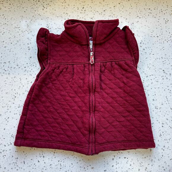 18 Month Girls Outfit with Maroon Vest and Floral Leggings - Picture 2 of 9